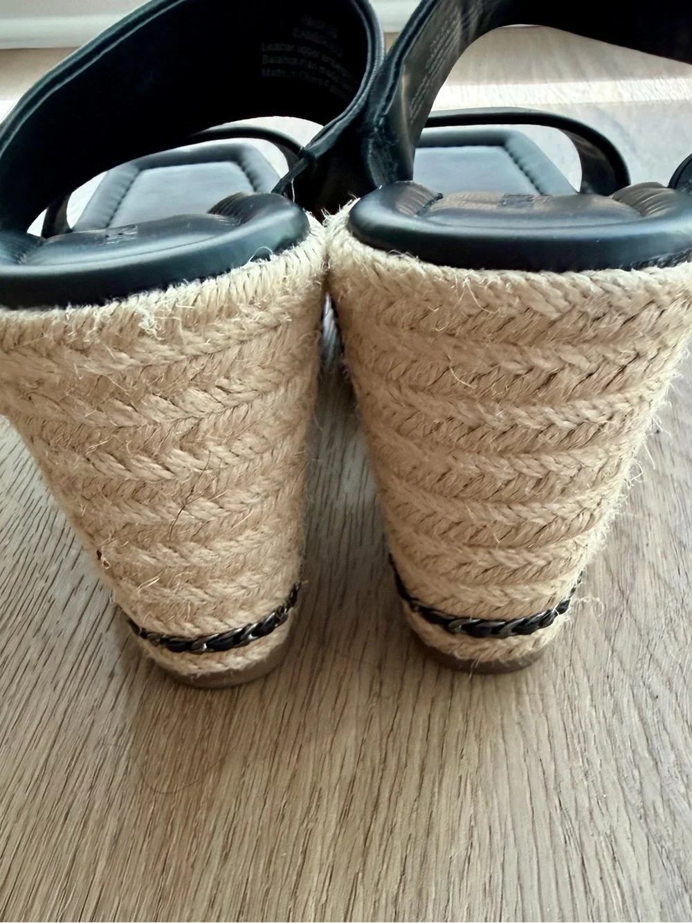 Karl Lagerfeld Black Leather Espadrille Wedge Slide Sandals